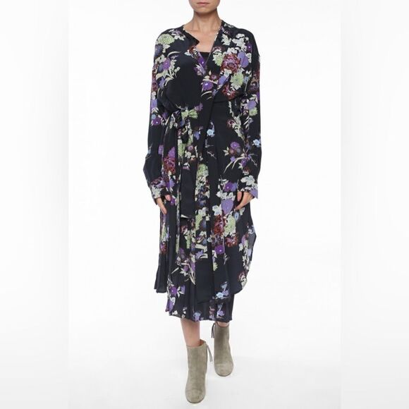 ISABEL MARANT PLEATED BOTTOM PATTERNED SILK DRESS 42 - Picture 1 of 11